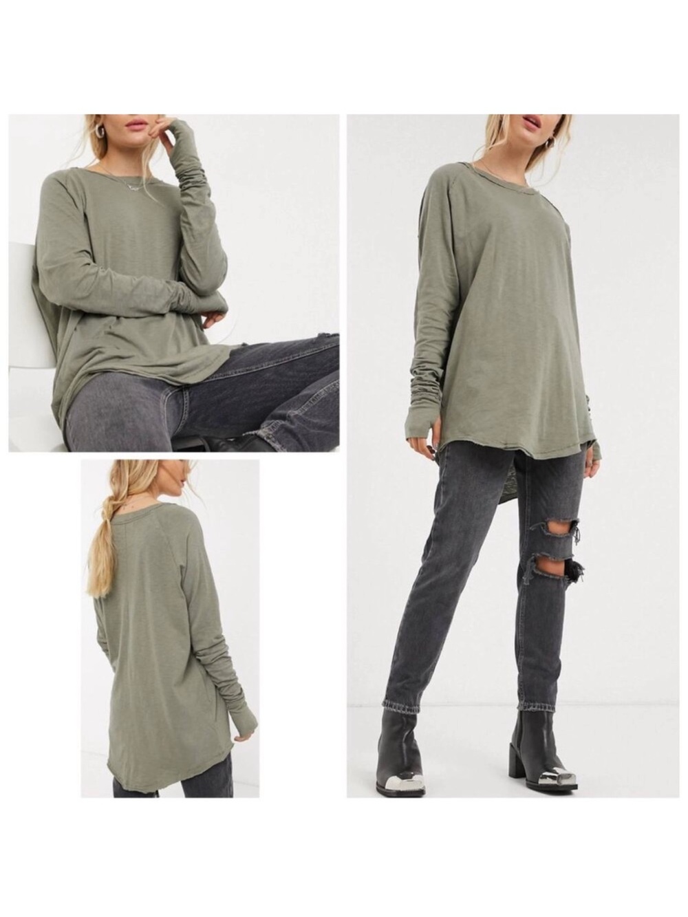 Free People We The Free Arden Tee‎ in Washed Army Size Medium